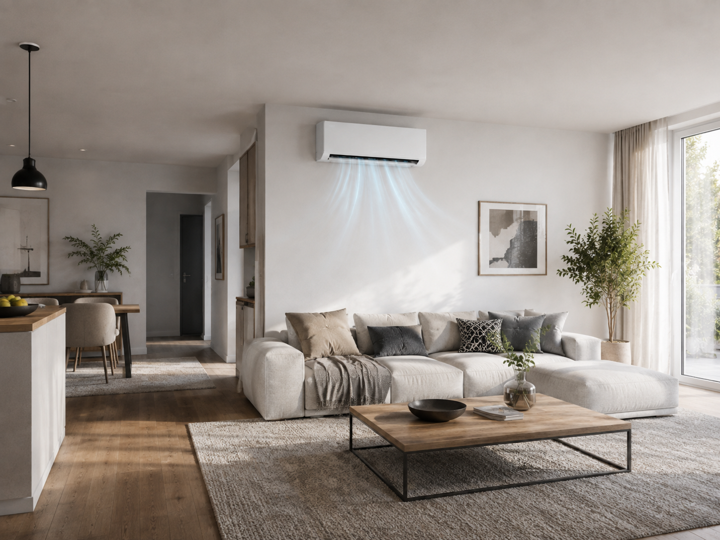Klimaanlage in einem Wohnzimmer oder offenen Wohnbereich